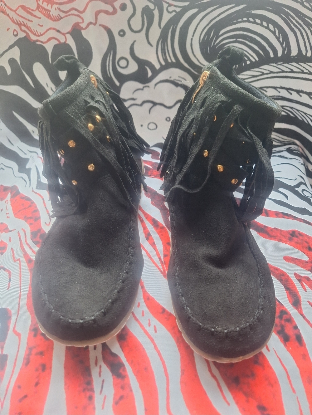 Black Faux Suede Moccasin Like Booties Side Zipper & Cushioned Sole Size 41 NWOT